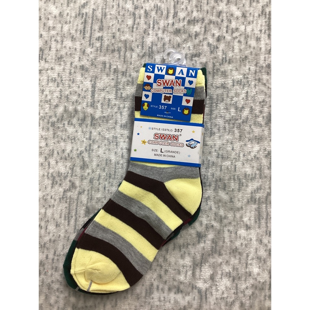 Swan Computer Socks Style 357 Striped Multi‎ Color Crew Socks Size L 3 Pair Pack